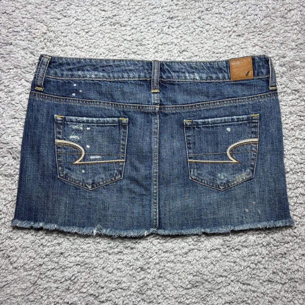 American Eagle Skirt Womens 6 Micro Button Fly Raw Hem Distressed Denim Mini - Picture 7 of 7